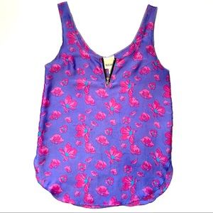 Vintage Floral Print Sleeveless Top w/ Zipper Detail